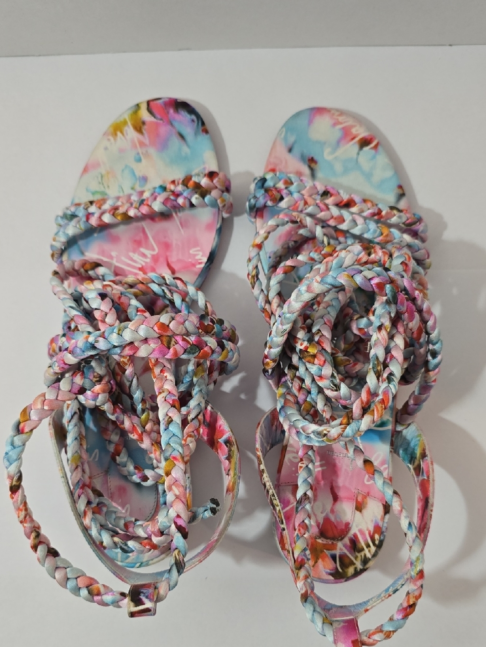 CHRISTIAN LOUBOUTIN MARYAM Multicolor Satin Braided Lace Up Sandals - Picture 9 of 16